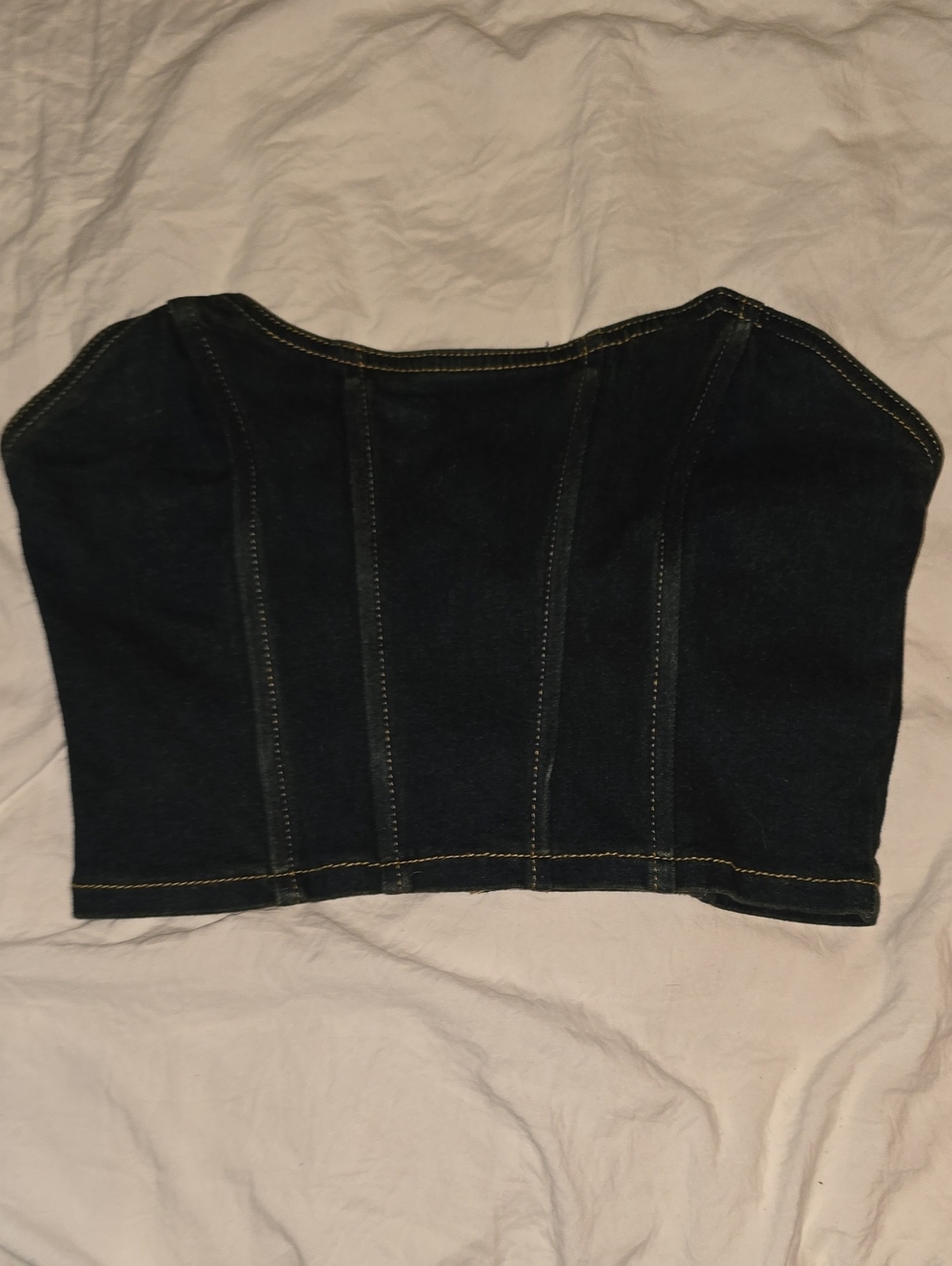 Forever 21 Black Denim Strapless Bustier Crop Top